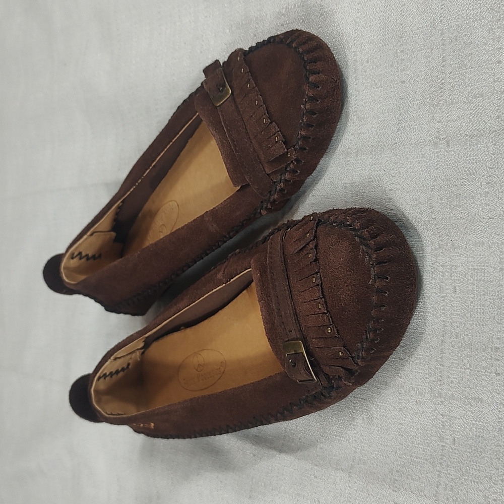 Peace Moccasin Emily Shoes Slip On Loafers Brown Suede Hard sole Women Size 6.5